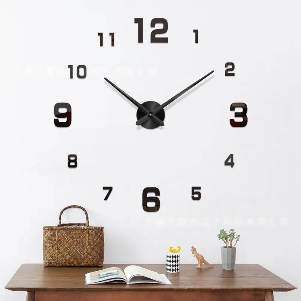 Large Decorative 3D DIY Mirror Wall Clock Non Ticking Movement Adjustable Size 80 to 120CM for Living Room Office
