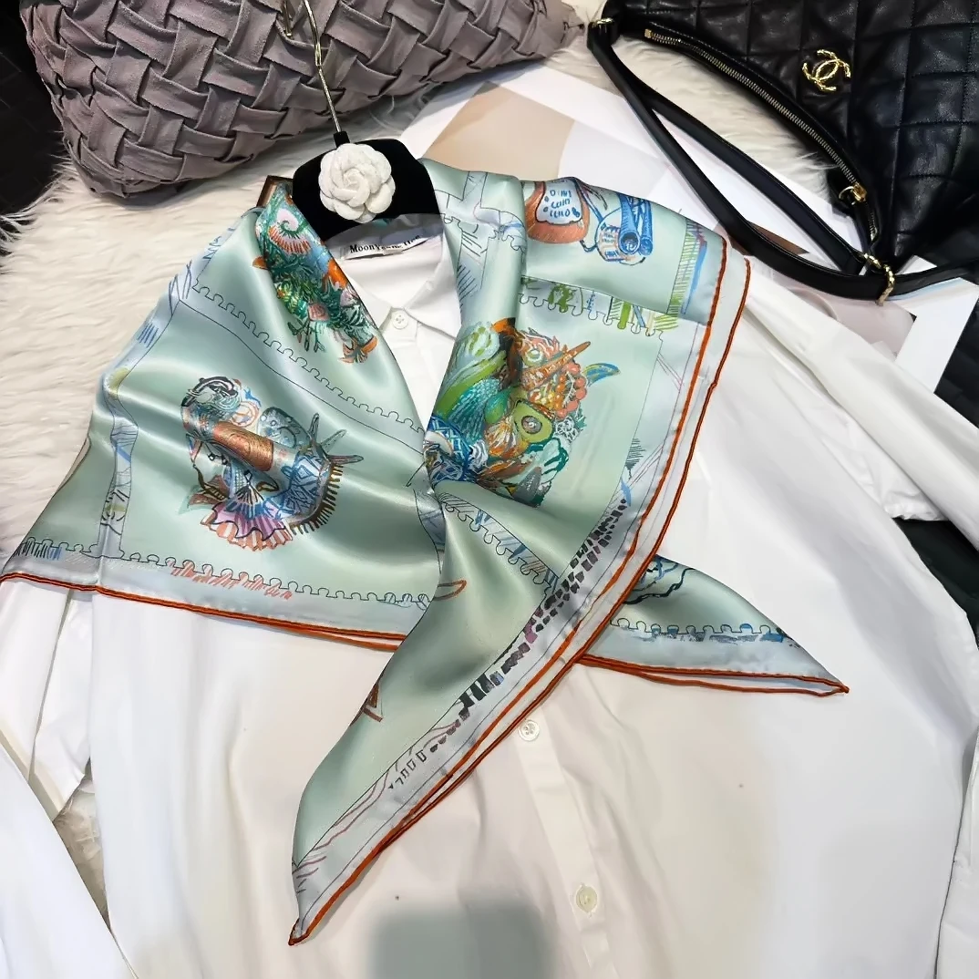 BYSIFA|New 100% Silk Scarf Shawl Spring Fashion Horse Design Square Scarves Winter Brand Pure Silk Scarf Pink And Blue Foulard