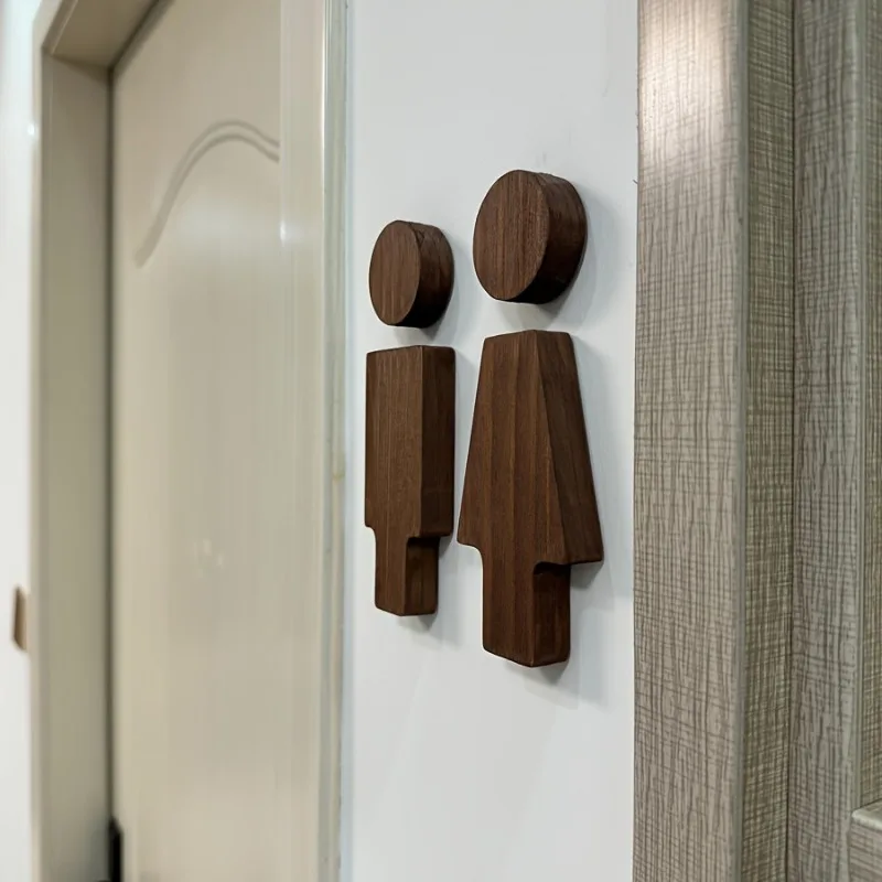 2pcs/set Premium Double-Sided Tape Men's & Women's Bathroom Signs with Solid Wood Backing - Essential Office Supplies
