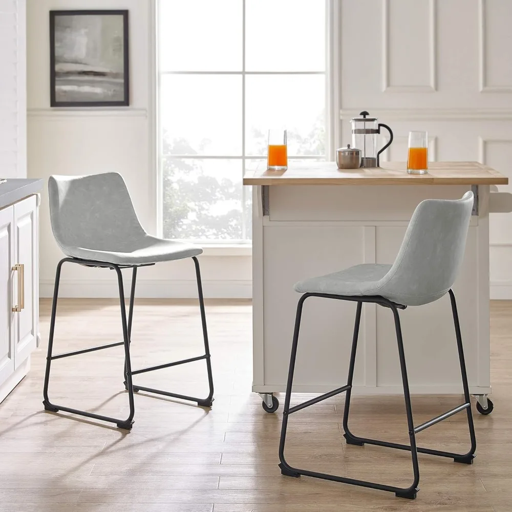 Douglas Urban Industrial Faux Leather Armless Counter Chairs, Set of 2, Grey