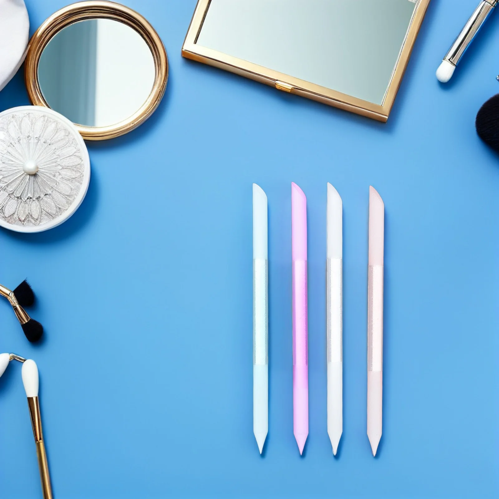 4個入りガラス製キューティクルプッシャー両面ネイルバッファースティック耐久性のあるネイルケアツール、輝きのあるマニキュア、ホームサロンでのやすり、シェーピング用