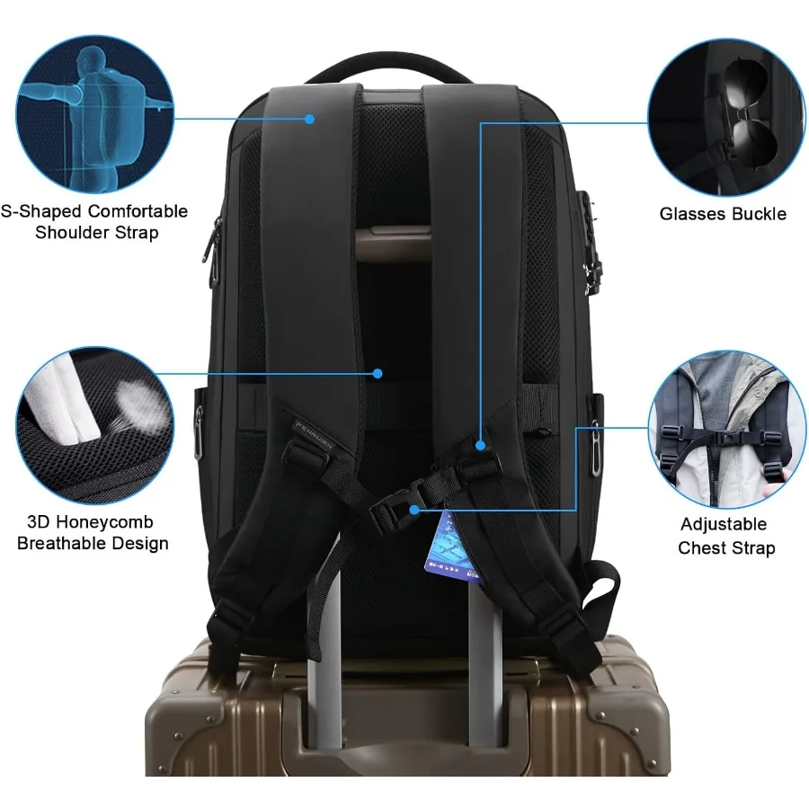 حقيبة ظهر FENRUIEN هارد شل قابلة للتوسيع ومضادة للسرقة للكمبيوتر المحمول للرجال مع منفذ USB حقيبة كمبيوتر مقاومة للماء 17.3 بوصة f #5