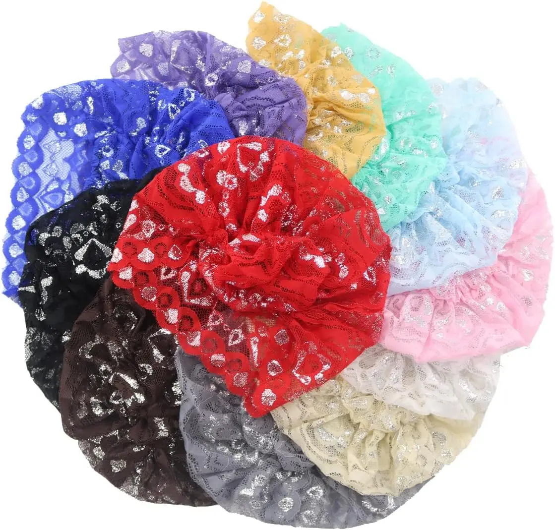 5 حزمة النساء تربان إسلامية الحجاب الداخلي قبعات لامعة الدانتيل غطاء رأس تمتد قبعة عمامة قبعة الكيماوي غطاء الرأس غطاء Turbante #5