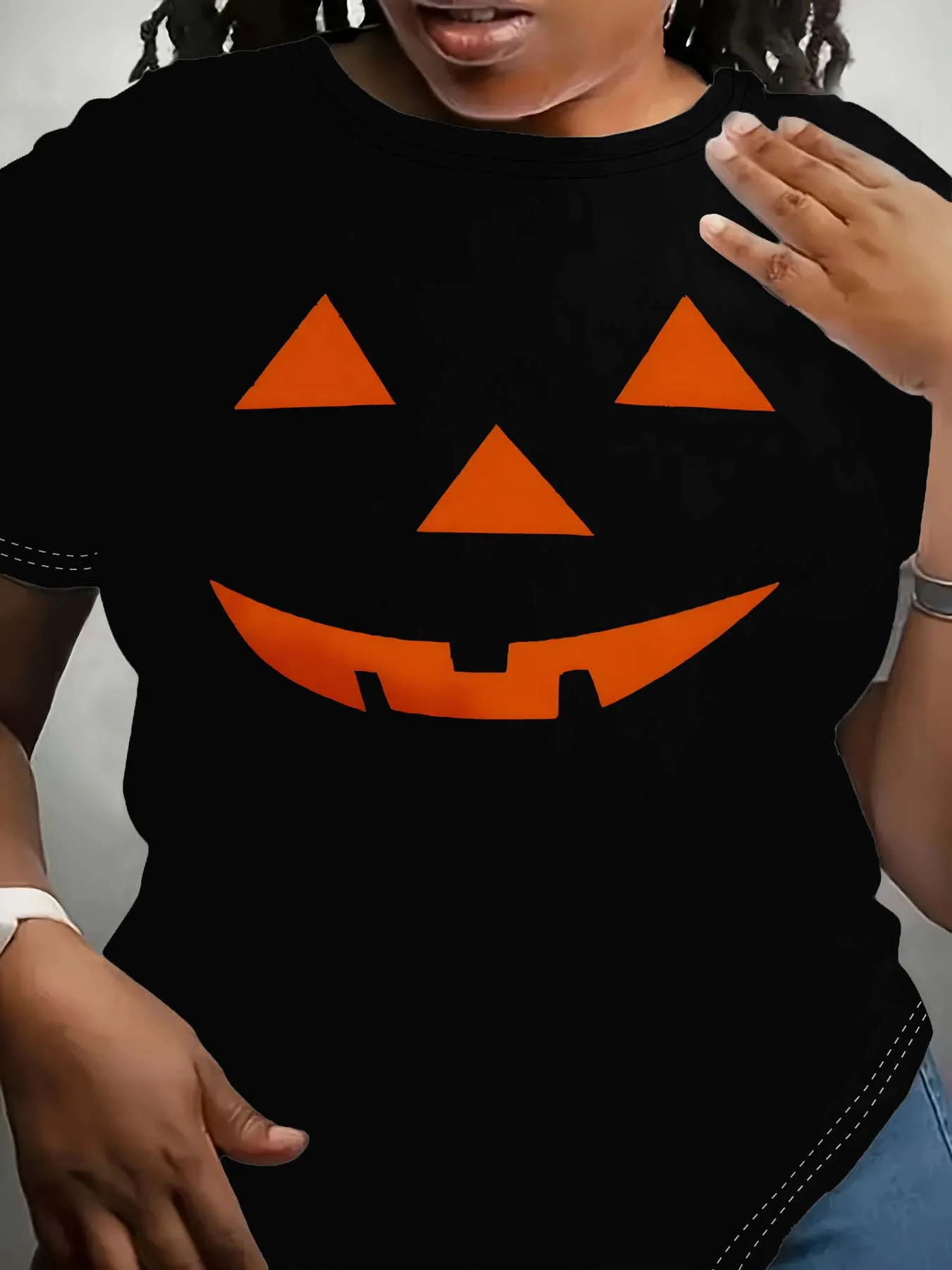 

Плюс размер модный Хэллоуин тыква лицо мотив игривая и стильная одежда