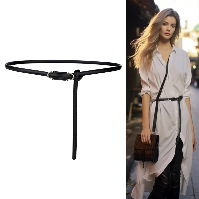 

Leather Skinny Women Belt Thin Waist Belts Extra Thin Real Leather Waist Belt with Gold Buckle Jeans Pants Dresses
