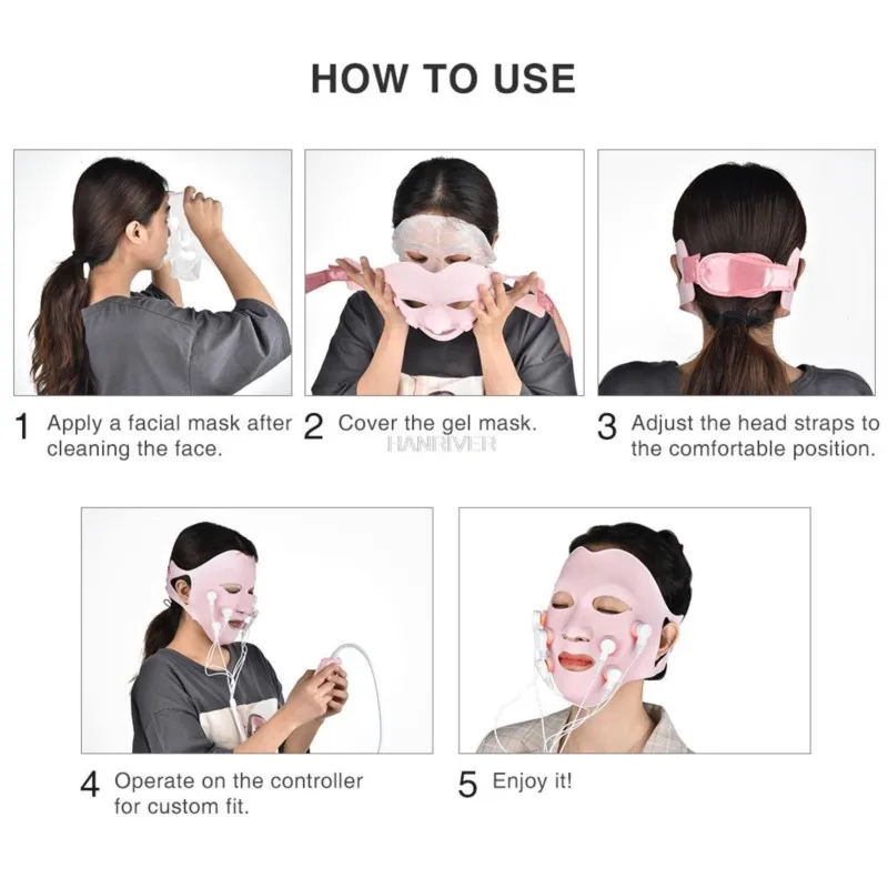 Red soft gel facial mask massager with vibration acupoint controller anti-wrinkle skin care tool