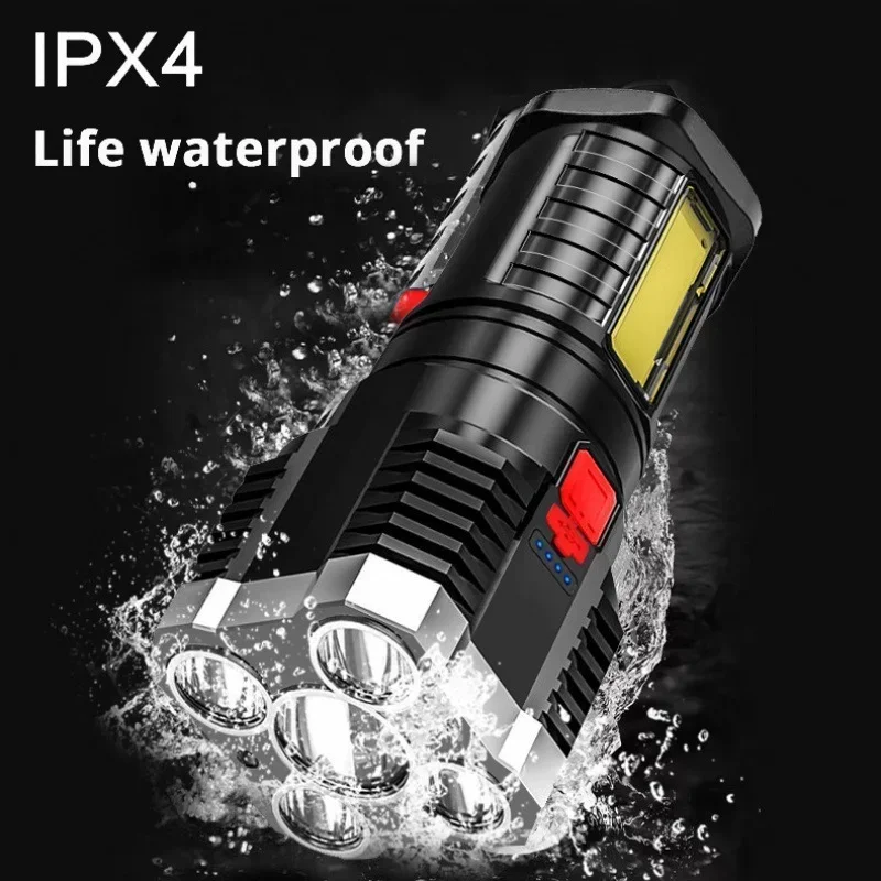 5LED Flashlight High Power USB Rechargeable Camping Lamp Outdoor COB Side Floodlights Life Waterproof 4 Lighting Mode Outdoor