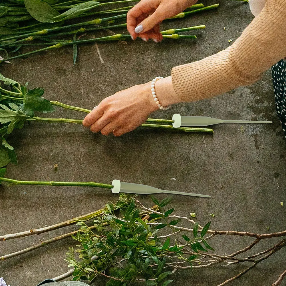 100 Uds. Tubos de agua florales, tapas de viales de flores de tallo largo de plástico, suministros de arreglos florales, tubos de agua para floristería