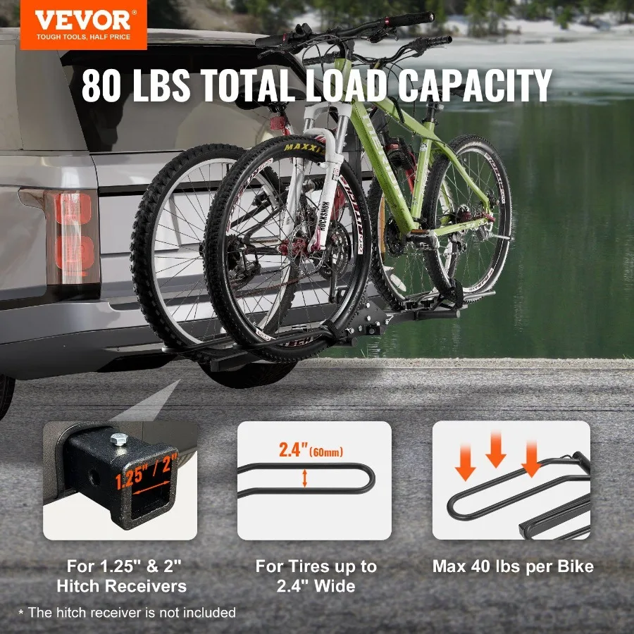 2Bike Rack Hitch Mount Folding Carrier Car Truck SUV 1.25 2 Receiver
