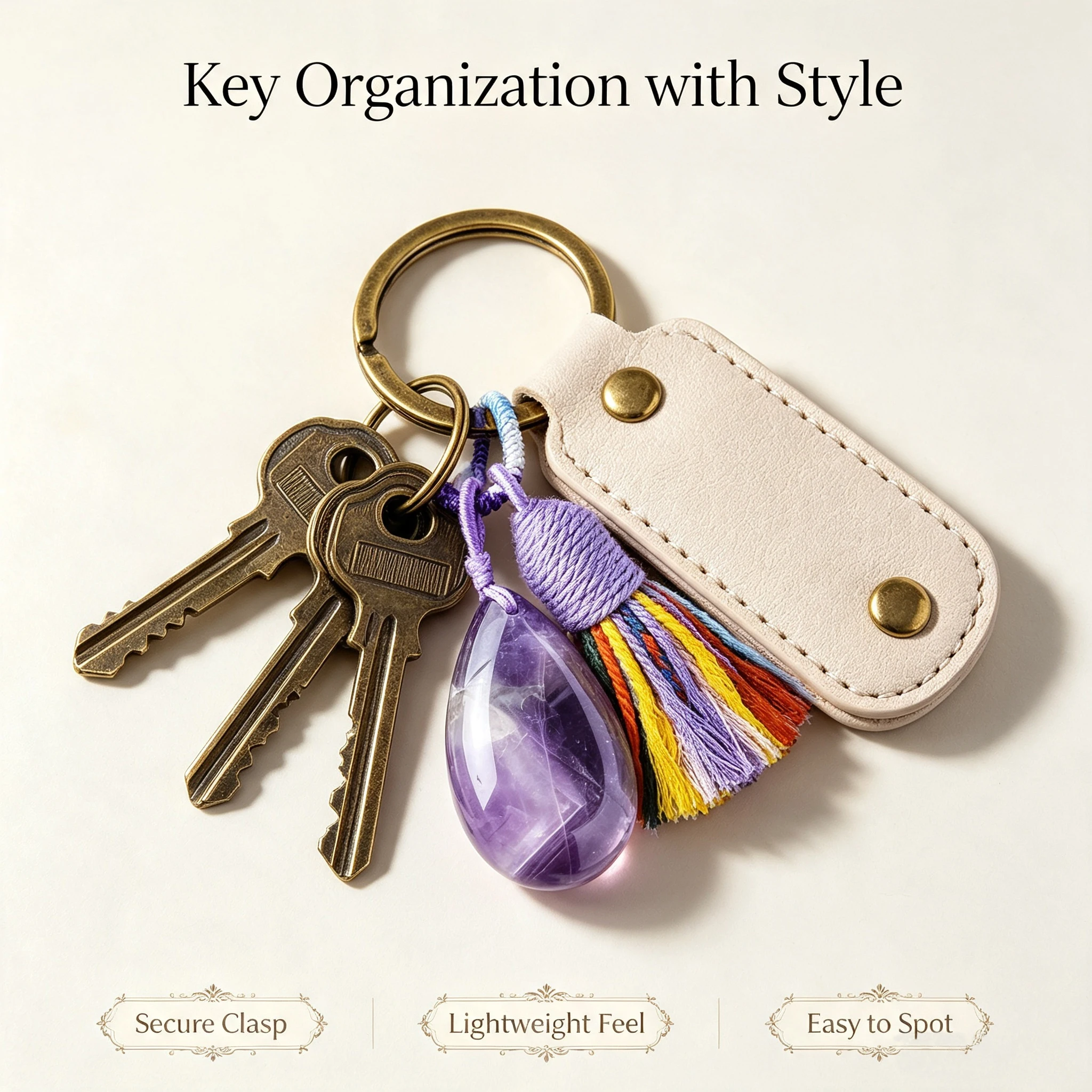 1pc  Handmade Woven Key Charm With Natural Crystal Teardrop Ornament. Perfect Decoration For Car Keys, Handbags