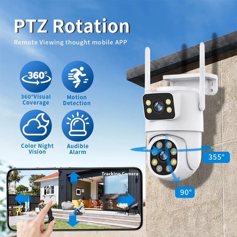 كاميرا تكبير 6x، عدسة مزدوجة 4K 8MP كاميرا شبكة خارجية IP66 عالية الوضوح، رؤية ليلية تتبع تلقائي AI