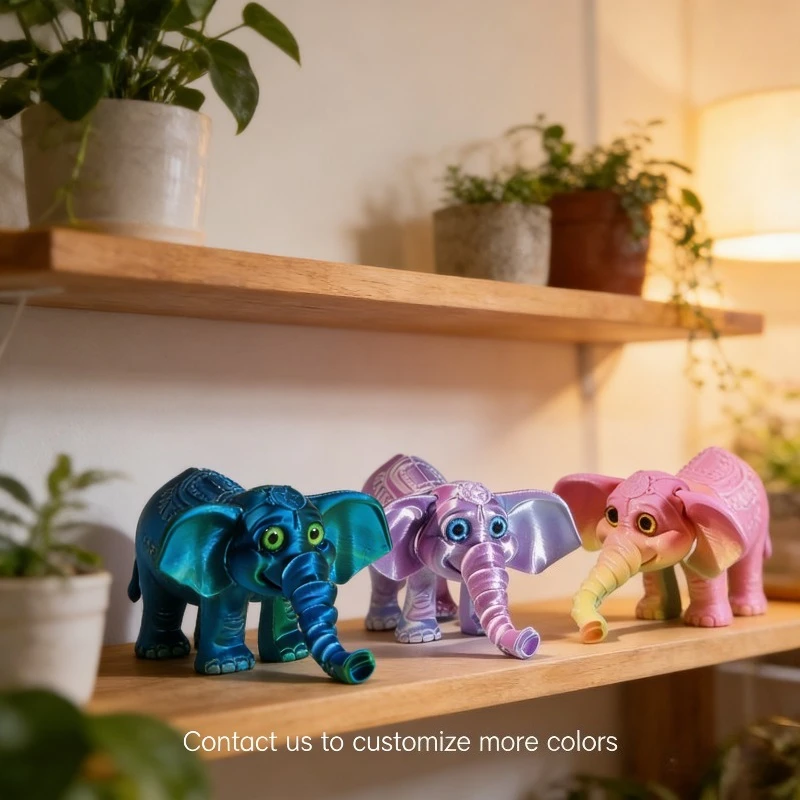 10CM 3D Printed Elephant Model Multi-jointed Movable Elephant Action Figurine Solid Mini Elephant Doll Desktop Decoration Gift