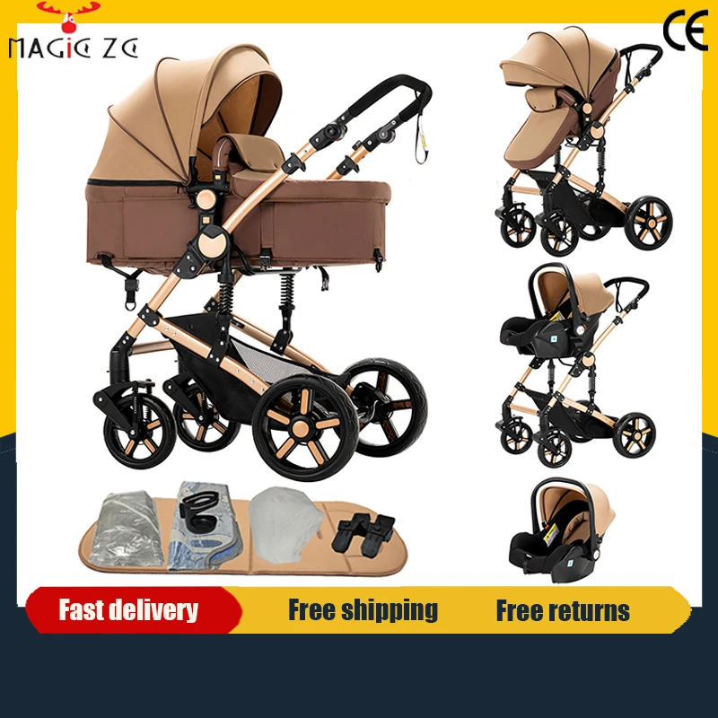 Passeggino 3-in-1 con Seggiolino Auto, Carrozzina per Neonati con Posizioni Seduta e Sdraiata, Sistema di Viaggio Pieghevole Bidirezionale