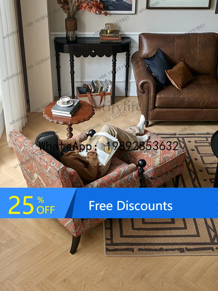 

American fabric sofa retro solid wood single living room lazy single chair