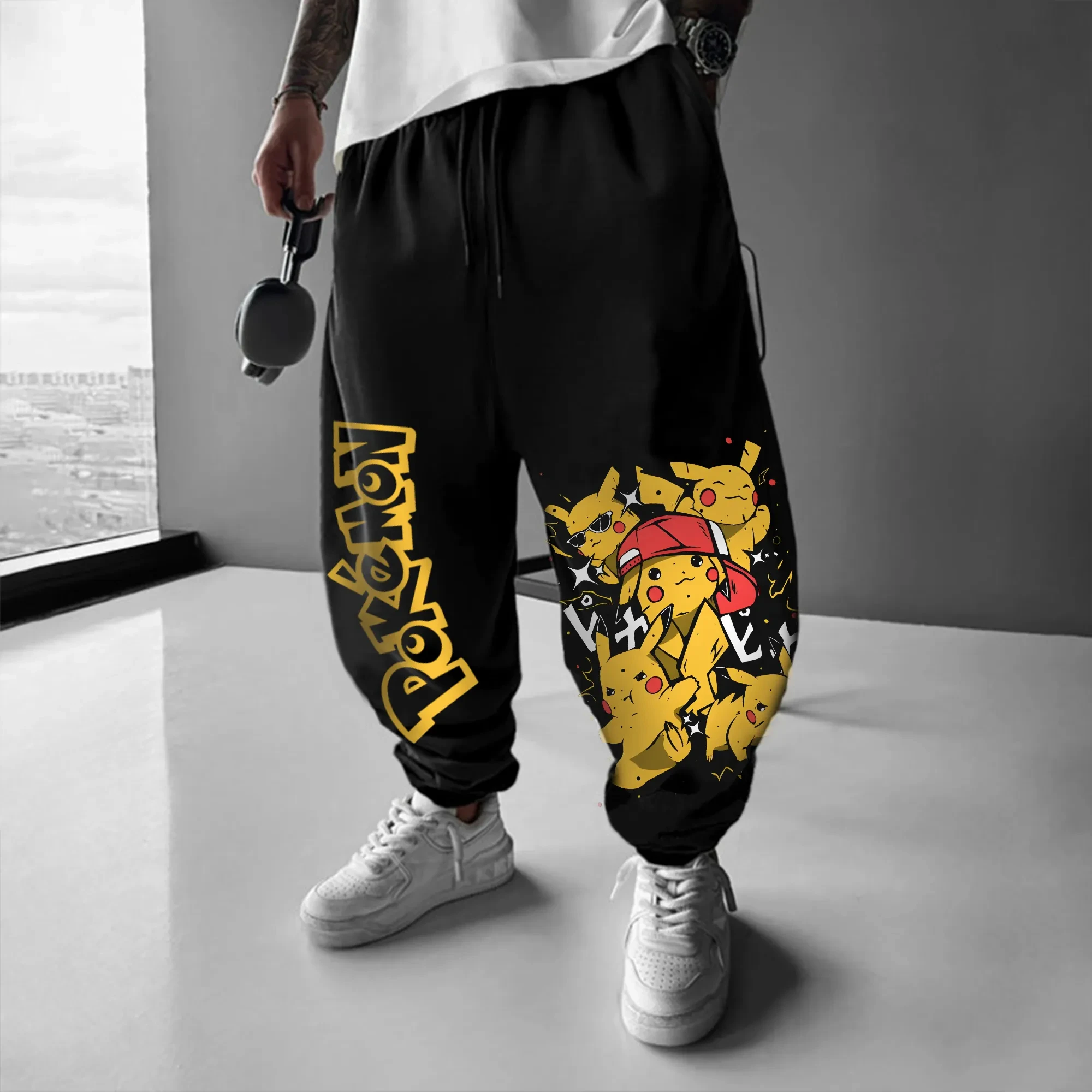 Pokémon jogo dos desenhos animados impressão sweetpants masculino e feminino outono/inverno novo harajuku na moda casual solto calças de colarinho de grandes dimensões