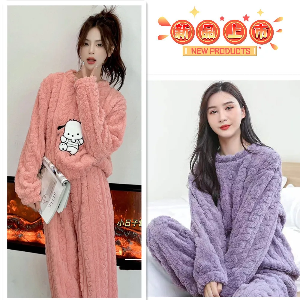 Women\'s Clothing Sweaters Pullovers Jacquard comfortable cotton autumn winter pajamas thickened long sleeved Jumpers couple set