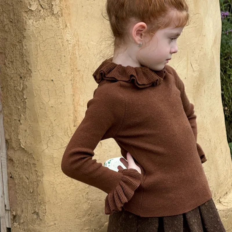 الفتيات الشتاء تنوعا 2025 كشكش طوق محبوك قاعدة سترة مزاجه سليم صالح شبه عالية الرقبة سترة اليومية لباس غير رسمي