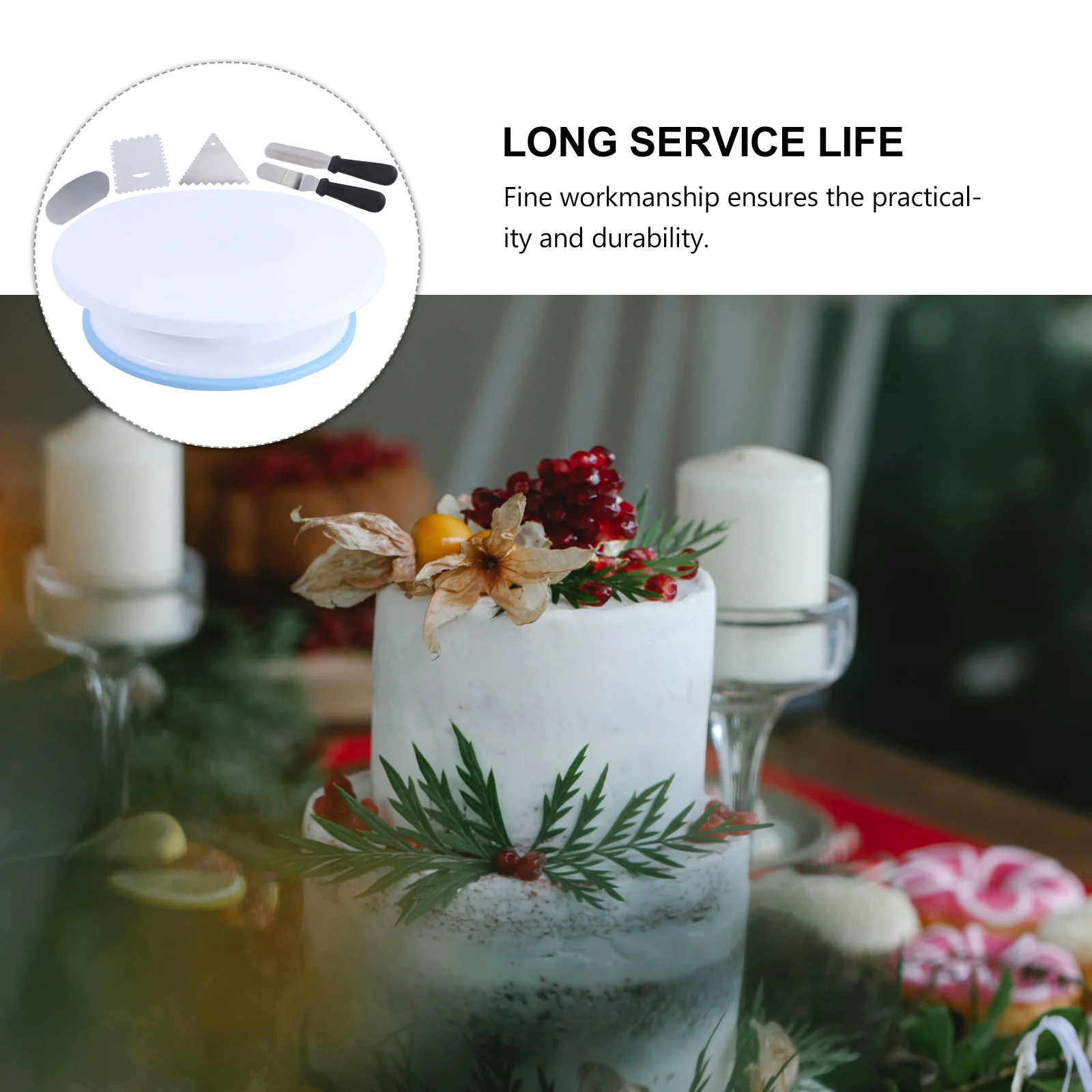 

1 set Scraper Set Sturdy Baking Tools 360 Rotation Smooth Surface Easy Clean Cake Decorating Turntable Cake DIY Accessories