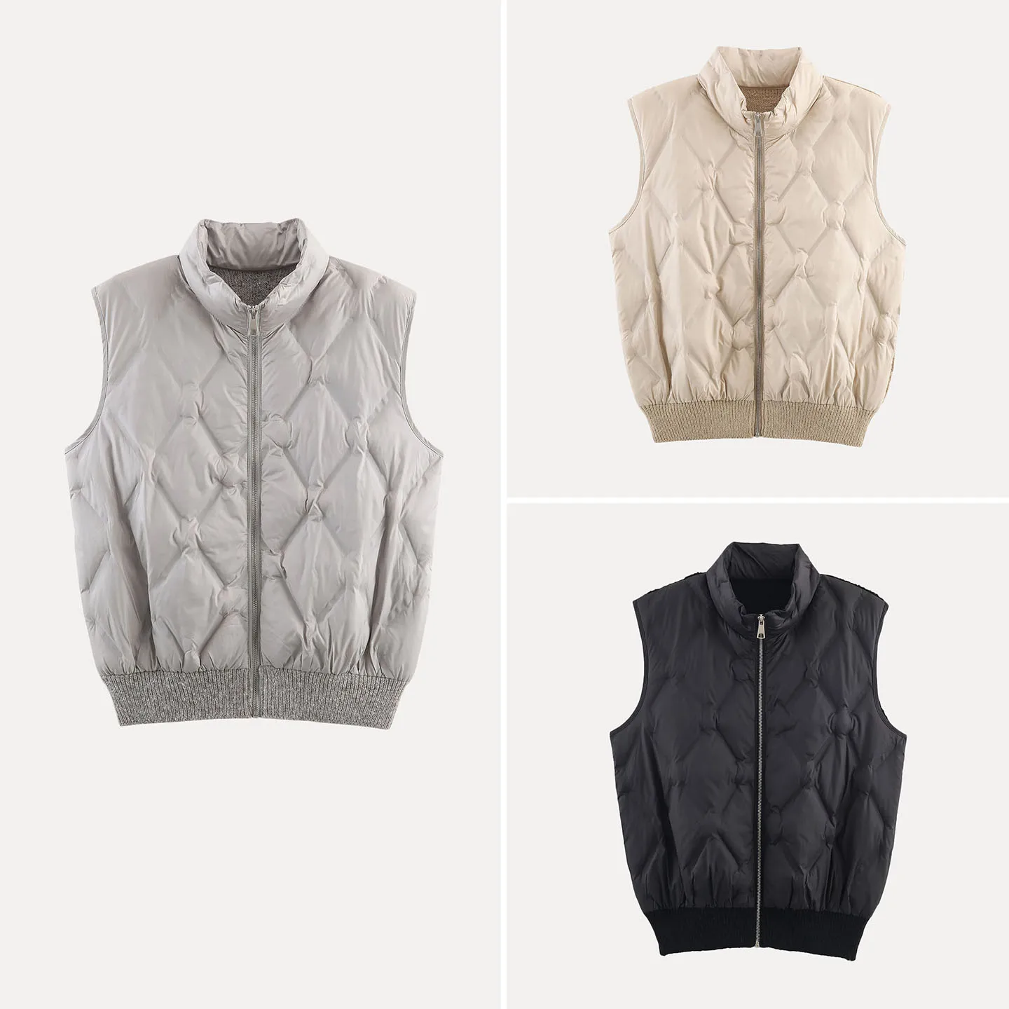 

2025 Autumn New Women's Sle Patchwork Stand Collar Diamond Zipper Svel Vest Z Commute Pure Color Other Material 00