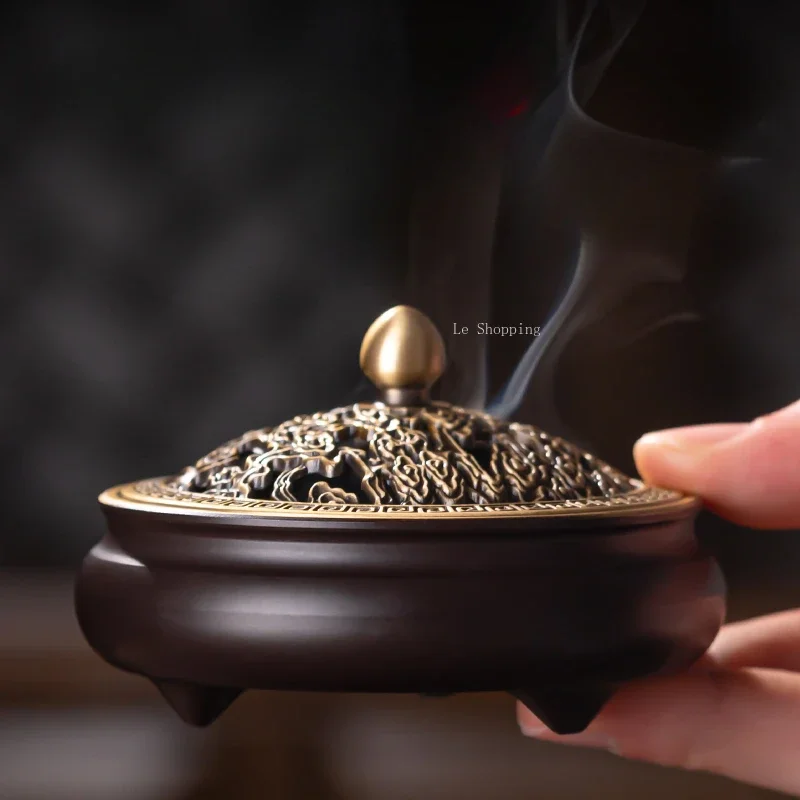 Copper Incense Burner Engrave Auspicious Clouds Pattern/Sandalwood Agarwood Incense Coil Burning Censer Tabletop decoration