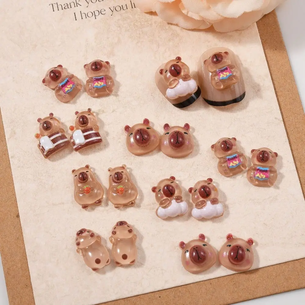 

20pcs Cute Cartoon Nail Art Decoration Capibala Mini Pufferfish Nails Accessories 3D Design Fashion Manicure Resin Charms