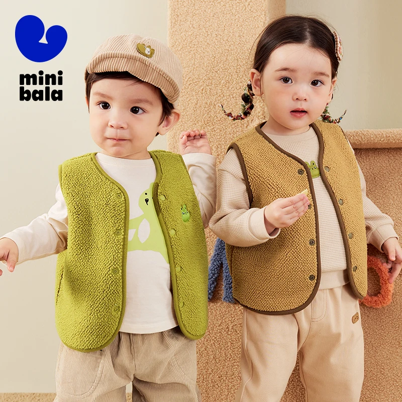 Mini Bala Furry Vests for Boys and Girls 2024 New Winter Styles with Double-Sided Warm Waistcoats for Babies