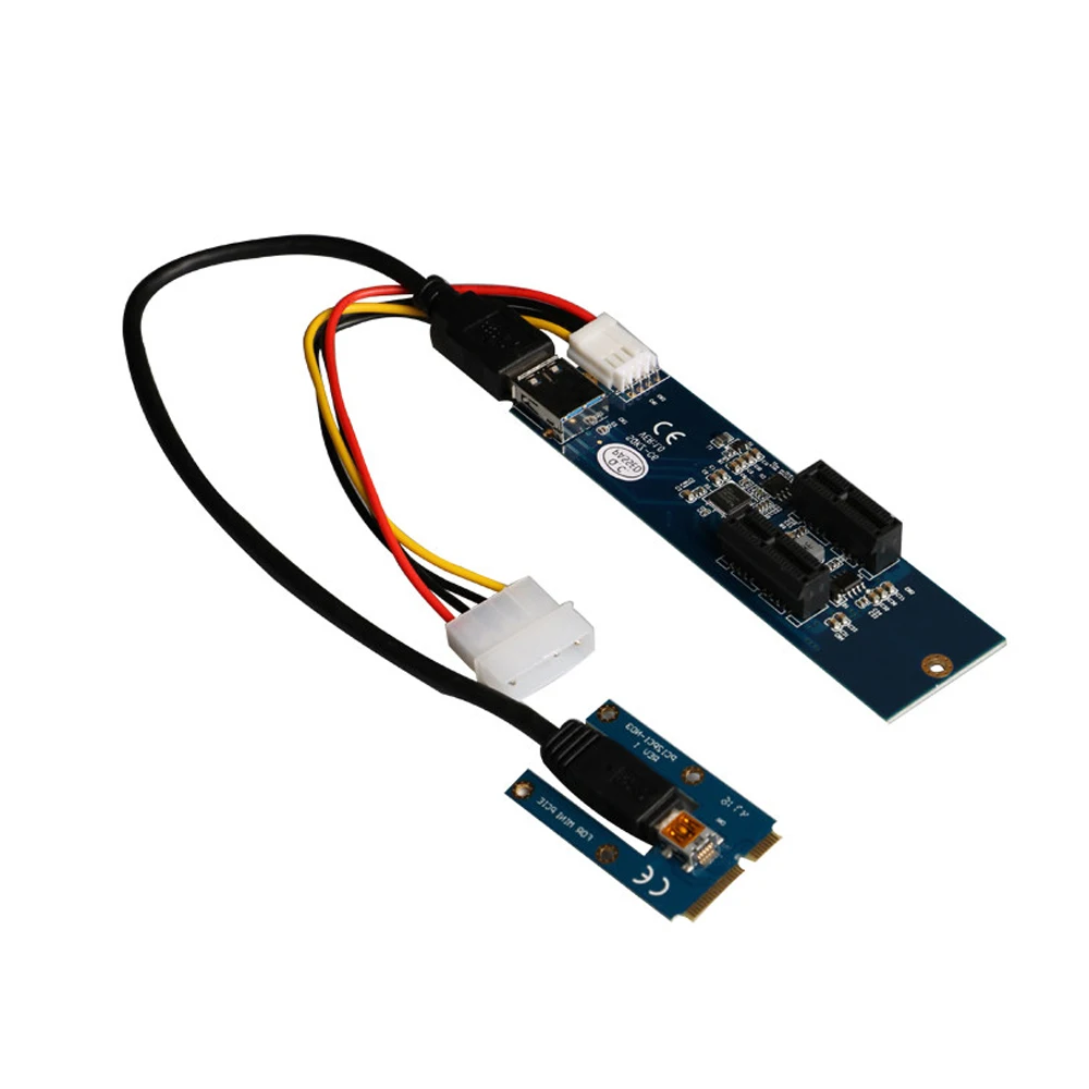 Mini PCIE To Dual PCIE 1X Riser Card 1 To 2 PCIe X1 Slot Expansion Adapter + USB 4Pin Molex Power Cable for Laptop Motherboard