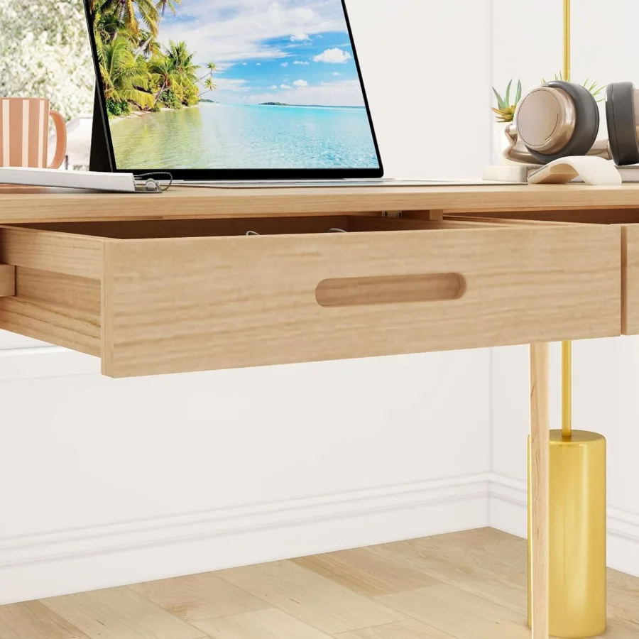 مكتب كمبيوتر منزلي مكتب كونر مع درجين طاولة كتابة للدراسة للمنزل والمكتب لون خشبي 47.2 عرض × 23.6 عمق × 29.1 ارتفاع #5