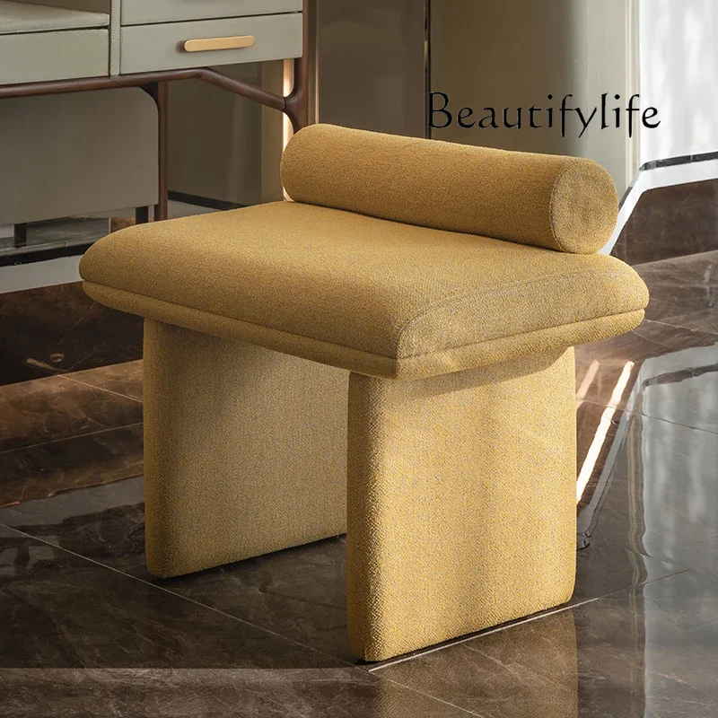 

Italian Minimalist Dressing Stool Light Luxury Designer Model High-End Fabric Makeup Stool Home Shoe Changing Stool