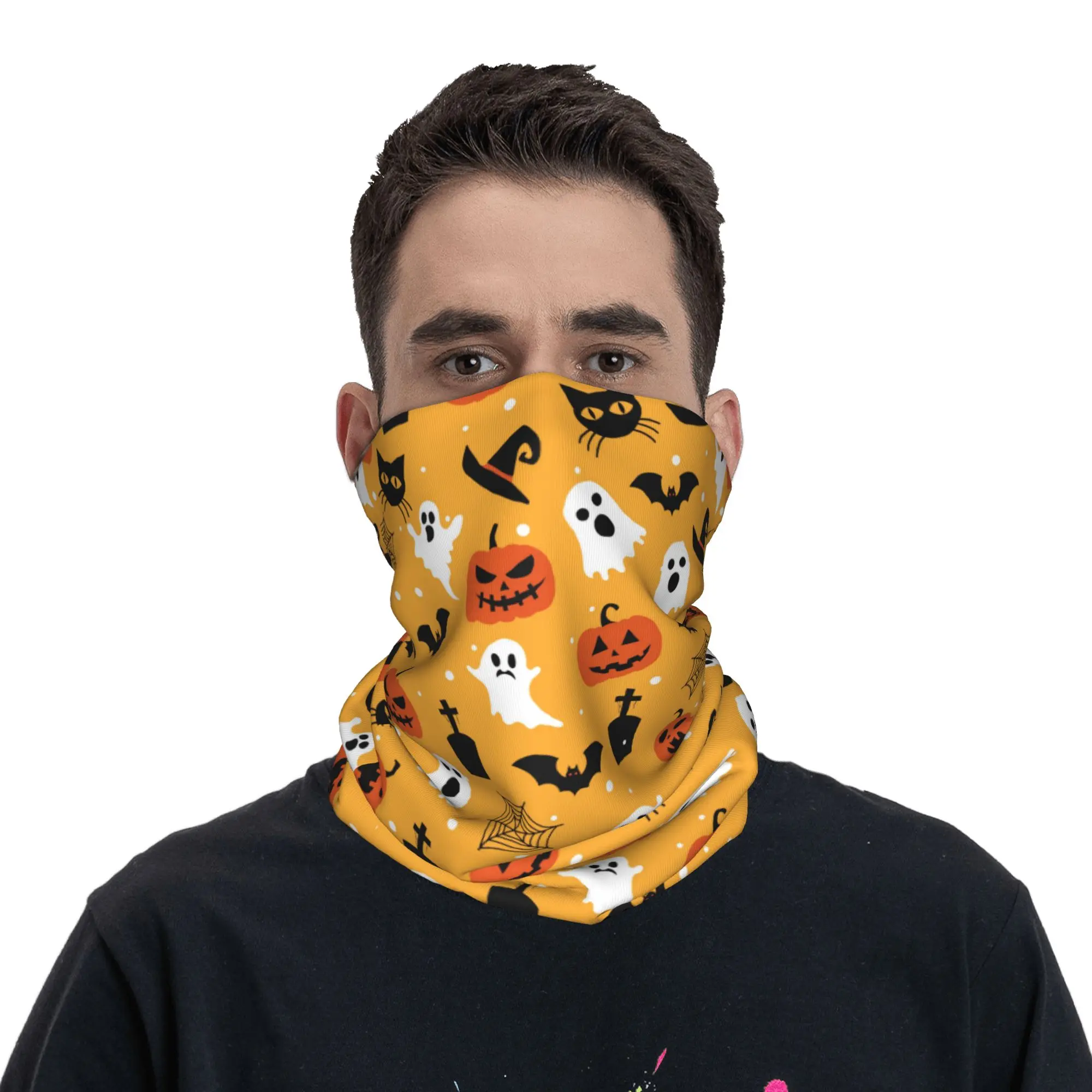 Halloween Pumpkin Ghost Cats Bandana Neck Warmer Men Women Winter Ski Hiking Scarf Gaiter  Face Cover