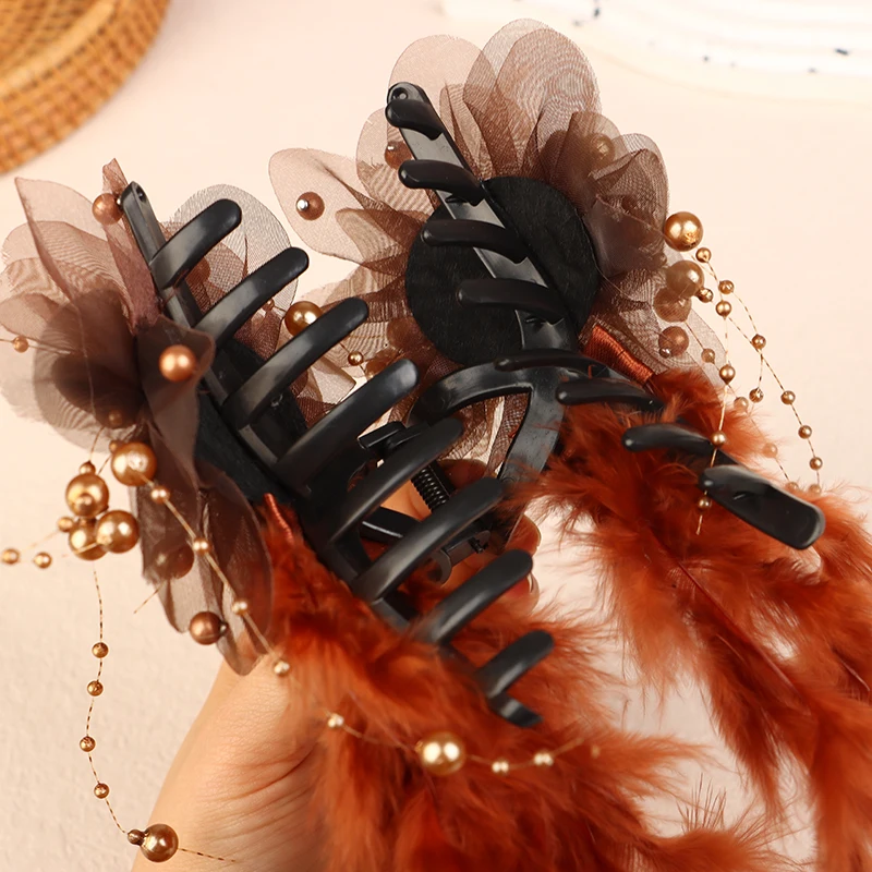Mode Elegante Schmetterling Feder Perlen Quaste Clip Koreanische Fee Haar Klaue Shark Clip Frauen Temperament Haar Zubehör – Detail 6