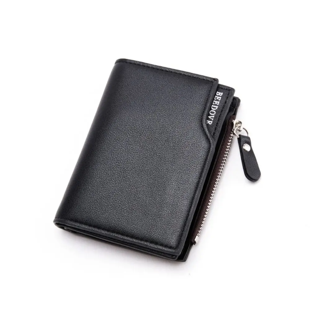 Fashion Zipper PU Leather Wallet Mini Waterproof Short Wallet Men Cash Clip ID Card Cover Men Coin Purse Business