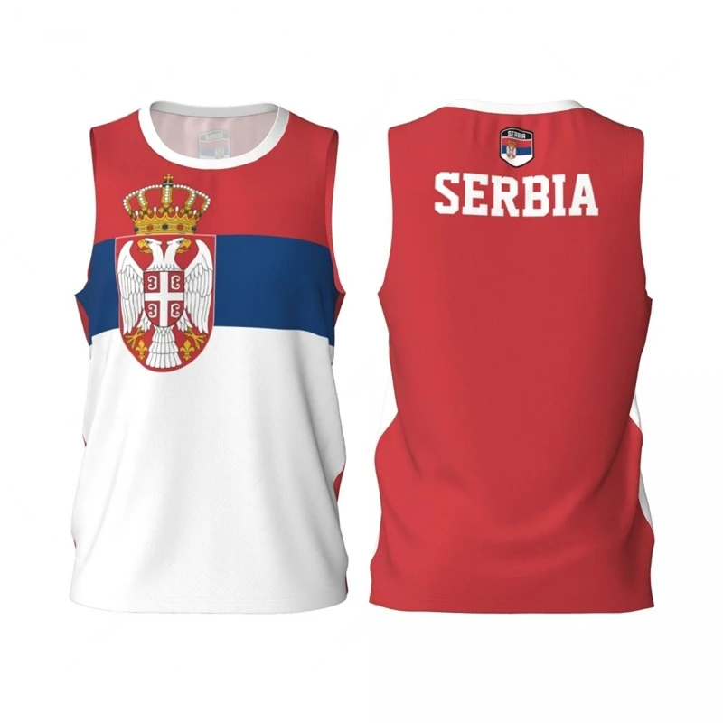 Serbia Flag Basketball Tank Top Fashion Summer 3D National Emblem Printed Jersey Vest Loose Breathable Sports Sleeveless Tees