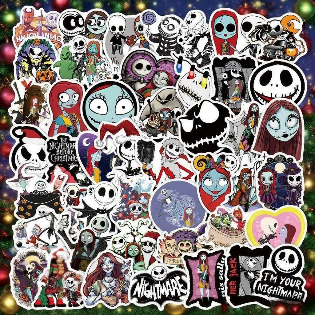50 Uds. De pegatinas de pesadilla antes de Navidad y Halloween, bricolaje, diario, portátil, equipaje, monopatín, pegatinas de grafiti, juguetes, regalos
