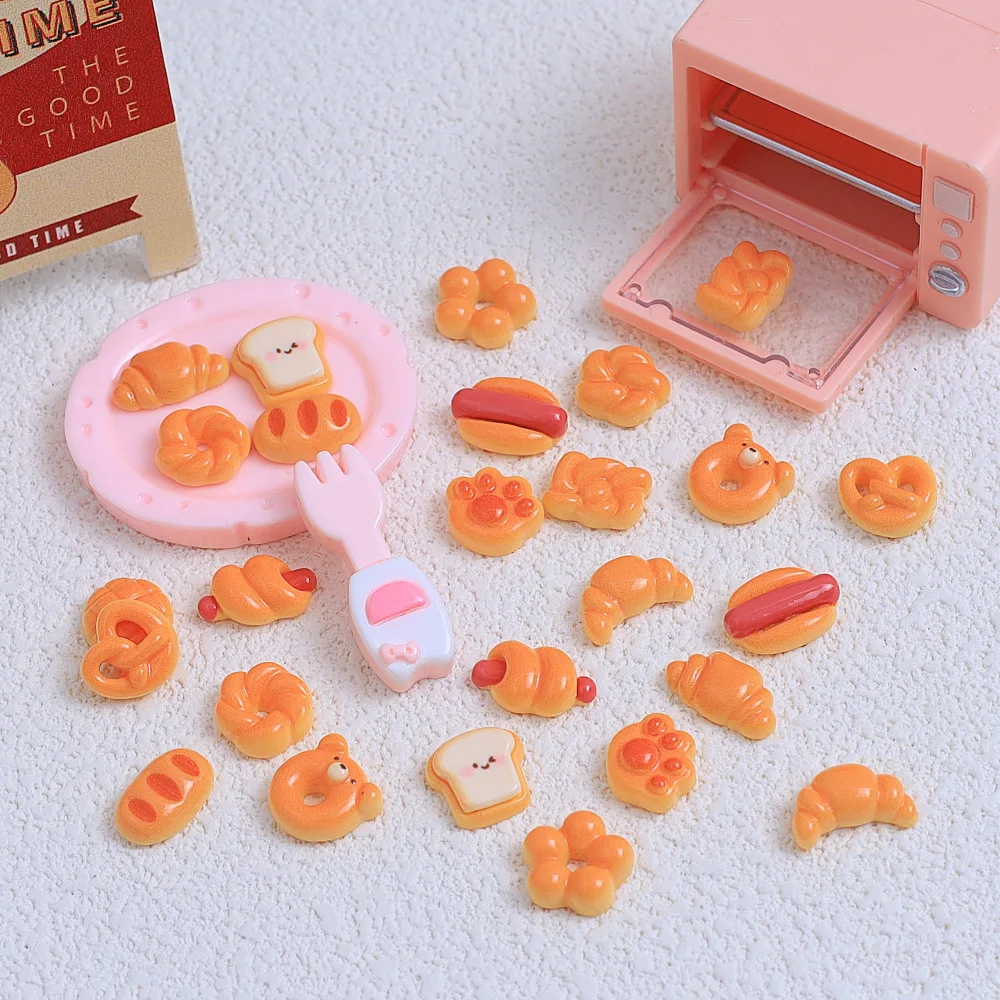 10pcs/lot Cartoon Bear Cake Bread Flatback Resin Cabochon Scrapbooking For DIY Crafts Jewelry Making Dollhouse Accessories