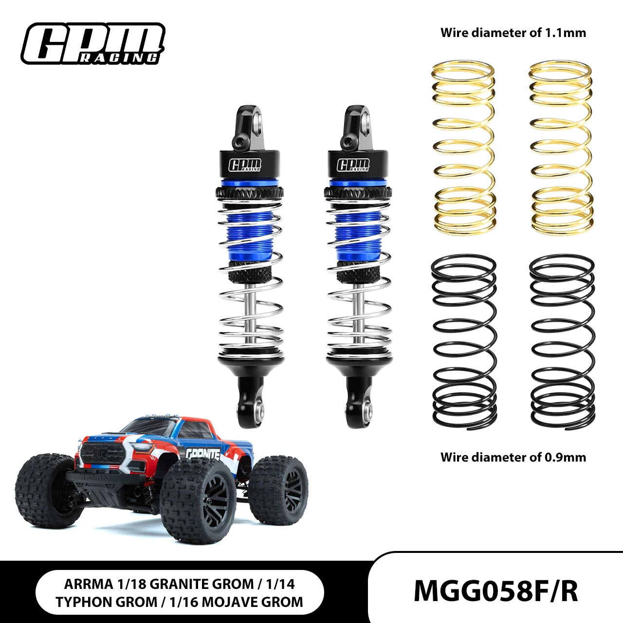 

GPM 7075 Alu F/R AD Spring Shock 58mm For ARRMA 1/18 Granite Typhon Mojave Grom