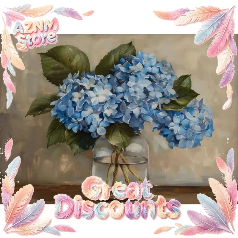 Vintage White Peony  RoseTulips in Antique Vase Blue Hydrangea Poster Canvas Painting Print Wall Art for Living Room Home 2026