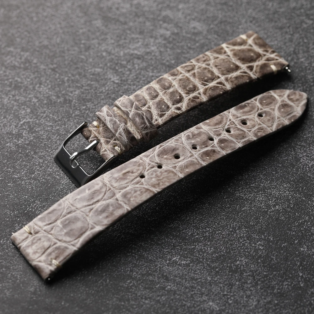 Handmade ultra-thin crocodile leather strap with vintage men\'s bracelet.18 19 20MM Gray Soft Thin Quick Release