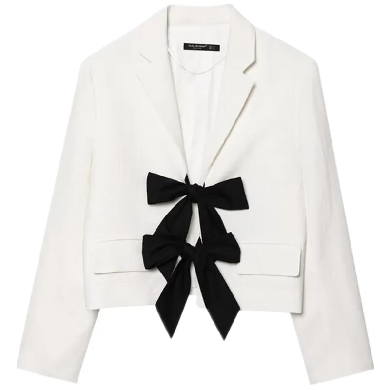 

Summer 2025 New Arrival Women's Suit Jaet with Bow Tie Design Color Blo ort Outerwear Faion Versatile Loose Fit