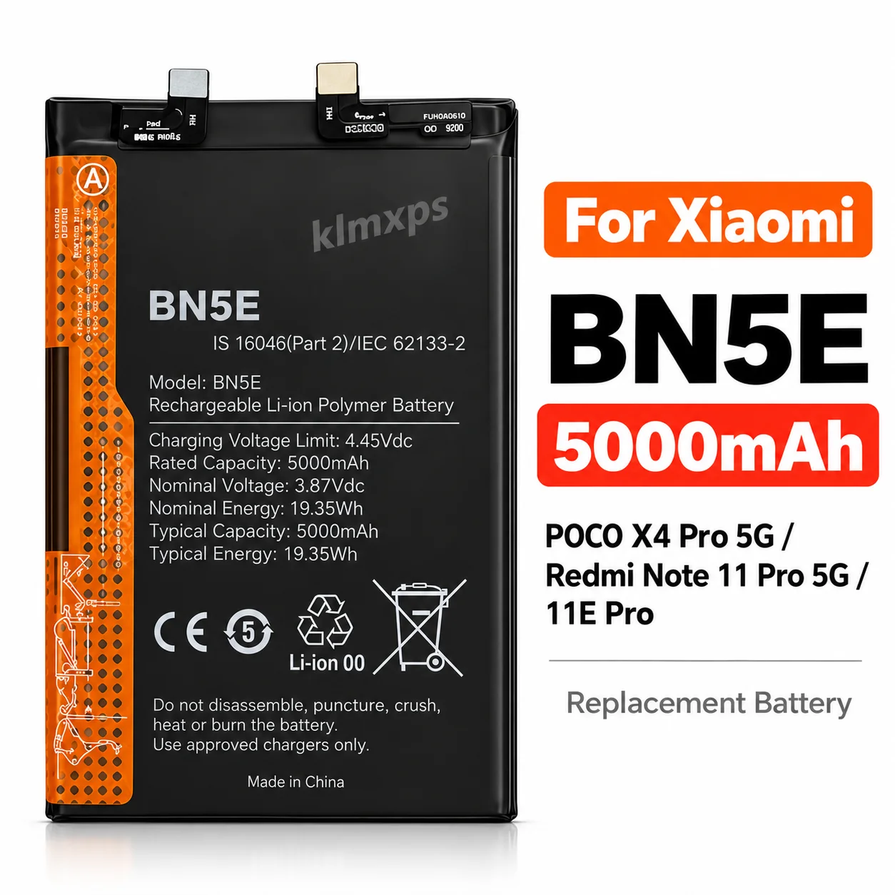 Premium Replacement Lithium Battery BN5E BM69 For Xiaomi Redmi Note 11 Pro 5G 11E Pro Poco X4 X7 Pro K80 Turbo 4 With Tool Kit