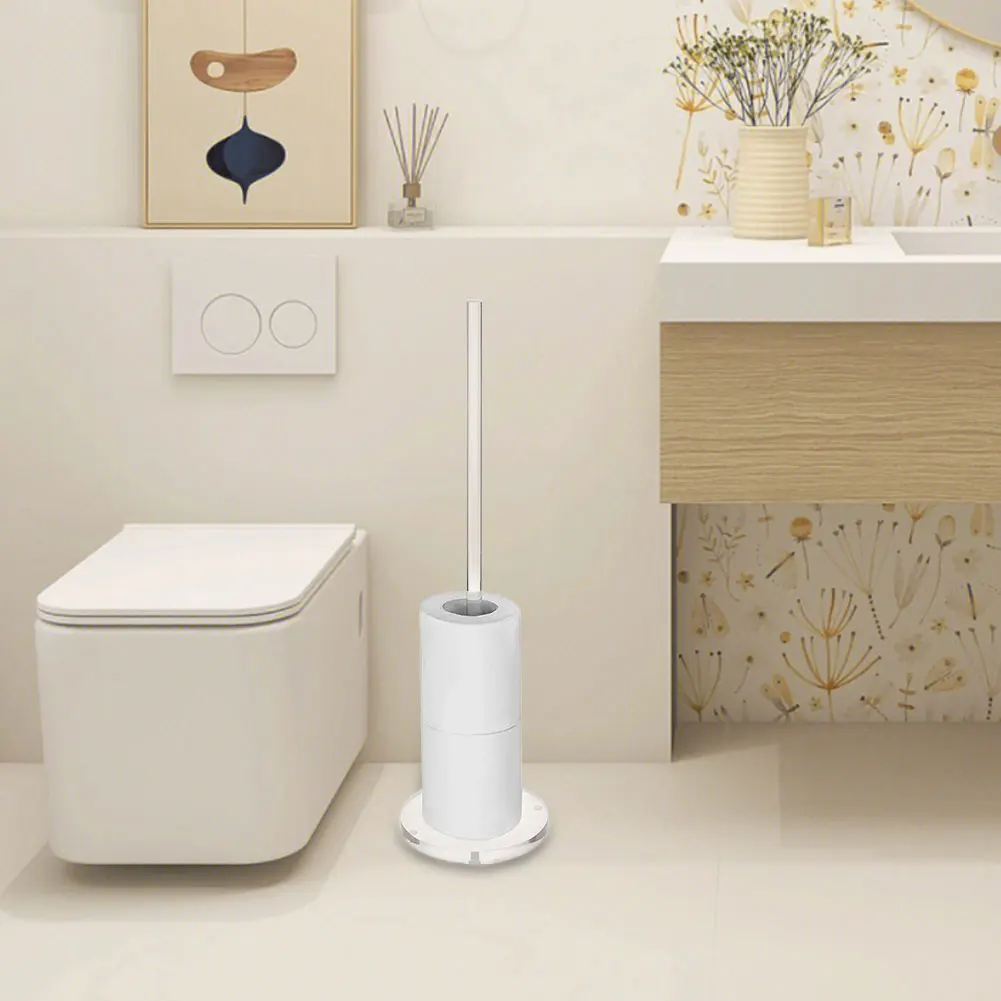 

Standing Reserve Tissue Roll Holder Acrylic Freestanding Toilet Paper Holder Space Saving for Toilet Spare Rolls Storage