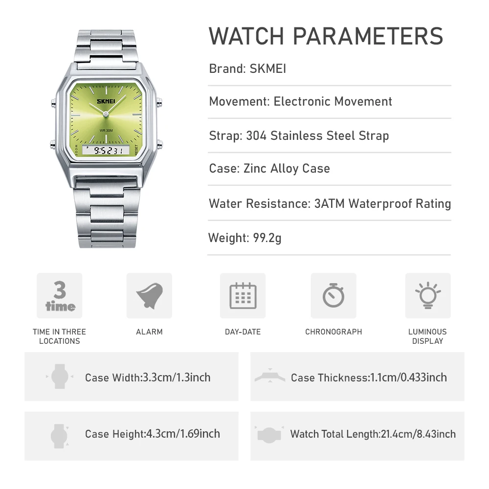 SKMEI Leisure Luminous Dual Display Digital Electronics Watch Fashion Quartz Watches For Men Women 3Time Waterproof Wristwatches:SKMEI Leisure Luminous Dual Display Digital Electronics Watch Fashion Quartz Watches For Men Women 3Time Waterproof Wristwatches