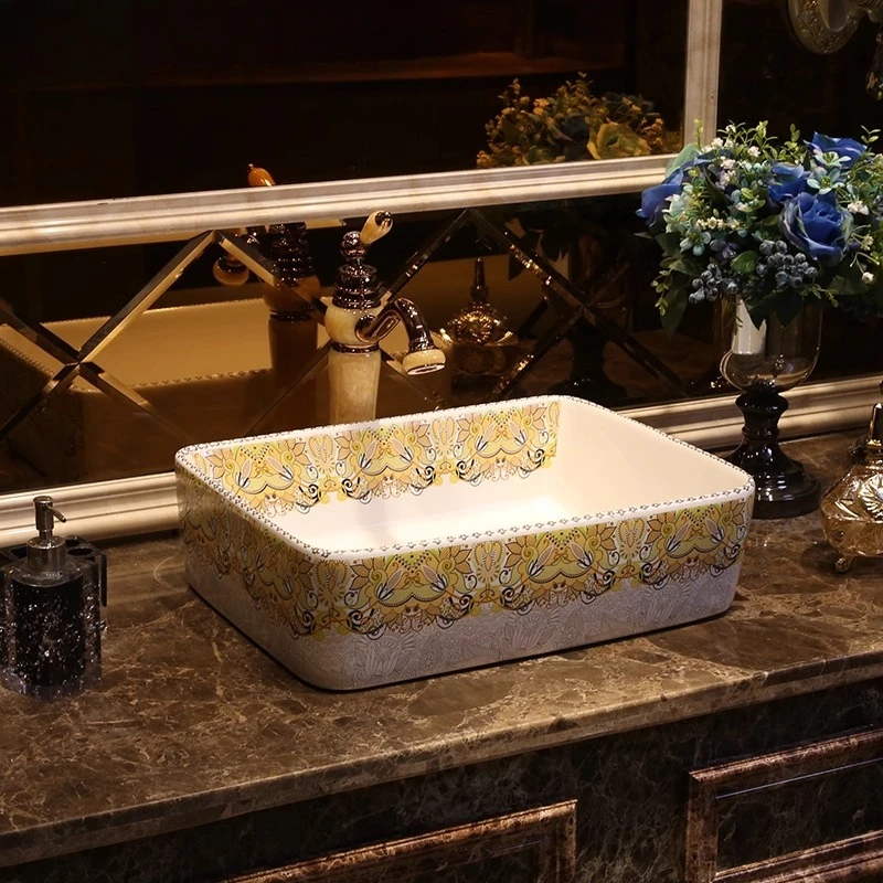 

American on-stage bathroom ceramic washbasin rectangular art European on-stage washbasin