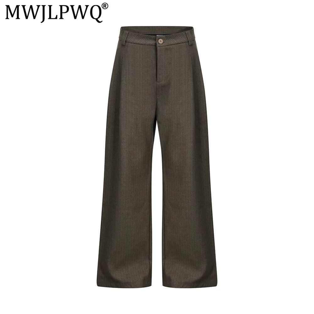 MWJLPWQ Dark Striped Casual Suit Pants For Men American Retro Vibe Trendy Pleated Design Loose Fit Versatile Tops Street 20869