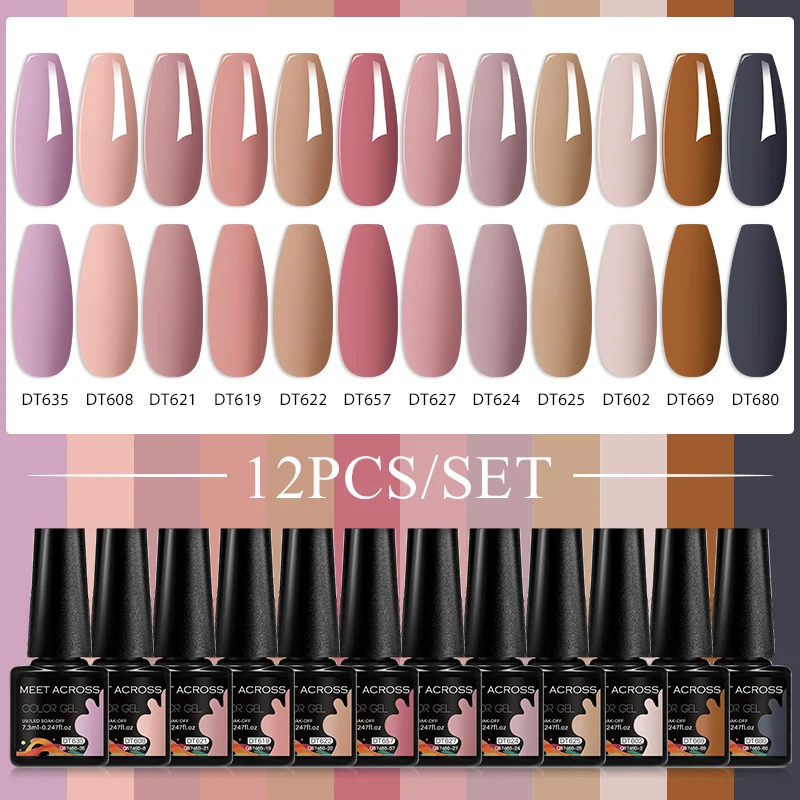 12 st MEET ACROSS Nagelgel Polish Set All-Season Nagels Manicure Vernissen Kit Semi Permanente UV/LED Nail Art Gel voor Thuis Salon