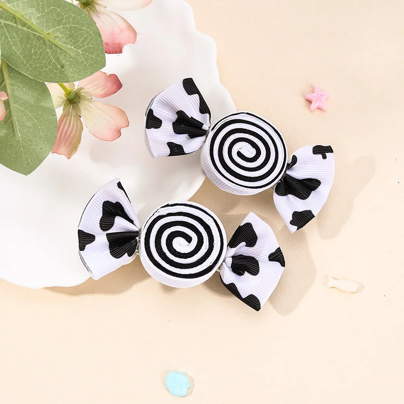 2Pcs Lovely Candy Hair Bows Clips For Girls Ribbon Cow Print Hairpins Headwear Kids Barrettes Delicate Hair Accessories