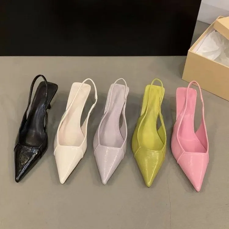 Fashion soft leather high heels women's slender heel  spring and summer new pointed toe single shoes back empty women's shoes