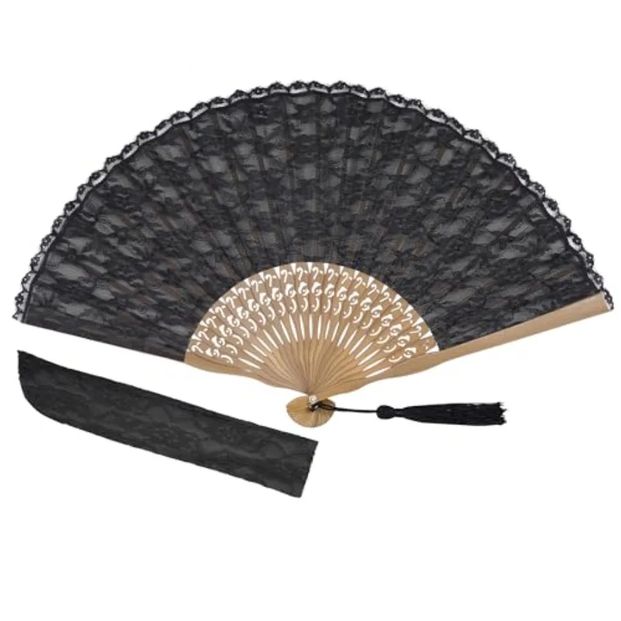 

Lace Handheld Chinese Folding Fan Bamboo Silk Folding Fan for Women Wedding Decoration Dancing Party
