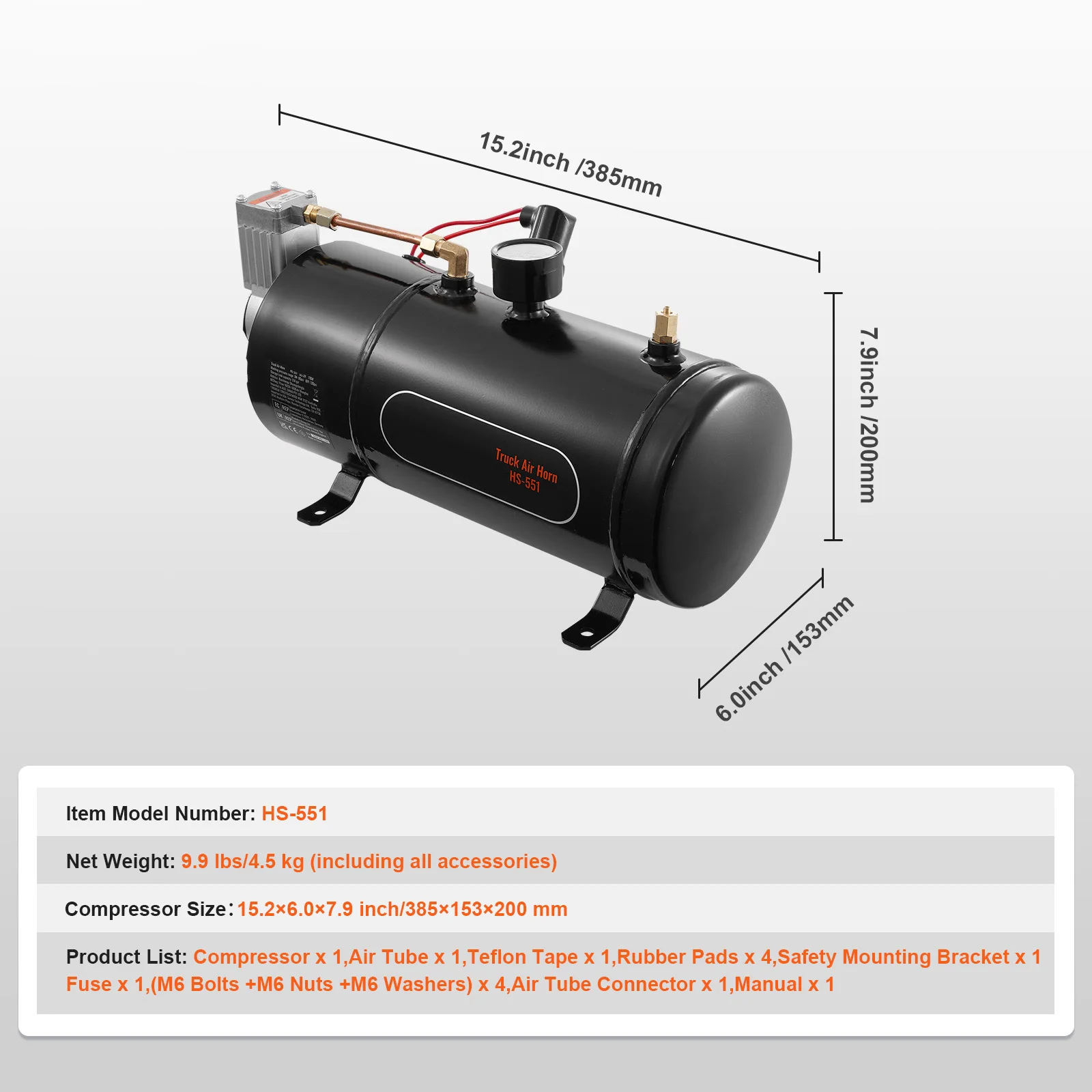 SucceBuy 12V luchtcompressor met tank 3/6L treinhoorn luchtcompressor 120psi luchtcompressorsysteem voor treinhoorn/opblaasband