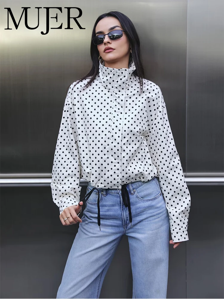 

MUJER Polka Dot Bomber Jackets for Women Oversize Demi-season Jacket for Women Fashion Winter Coat Female Cropped Women's Jacket